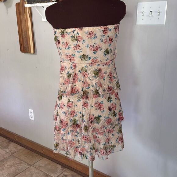 Vintage DEB strapless mini dress size medium tiered lace floral Y2K 90’s western - Picture 4 of 10